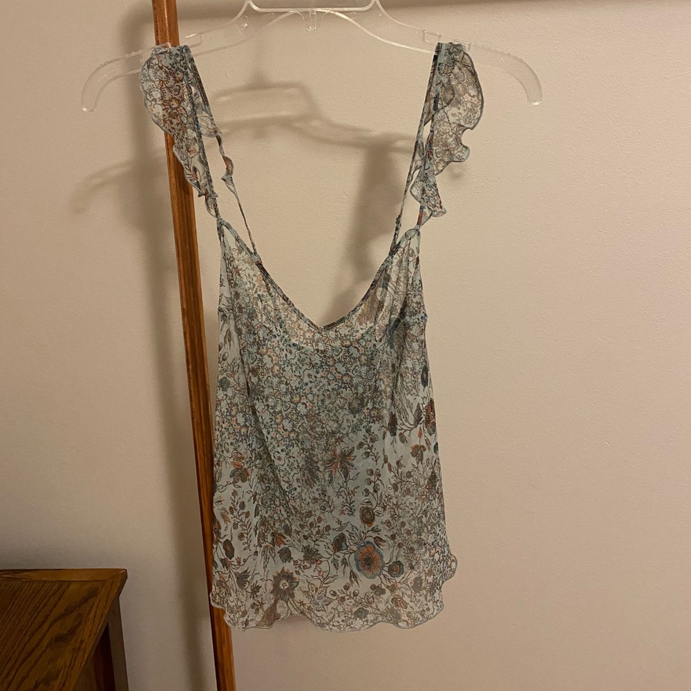 Sheer green floral tank top